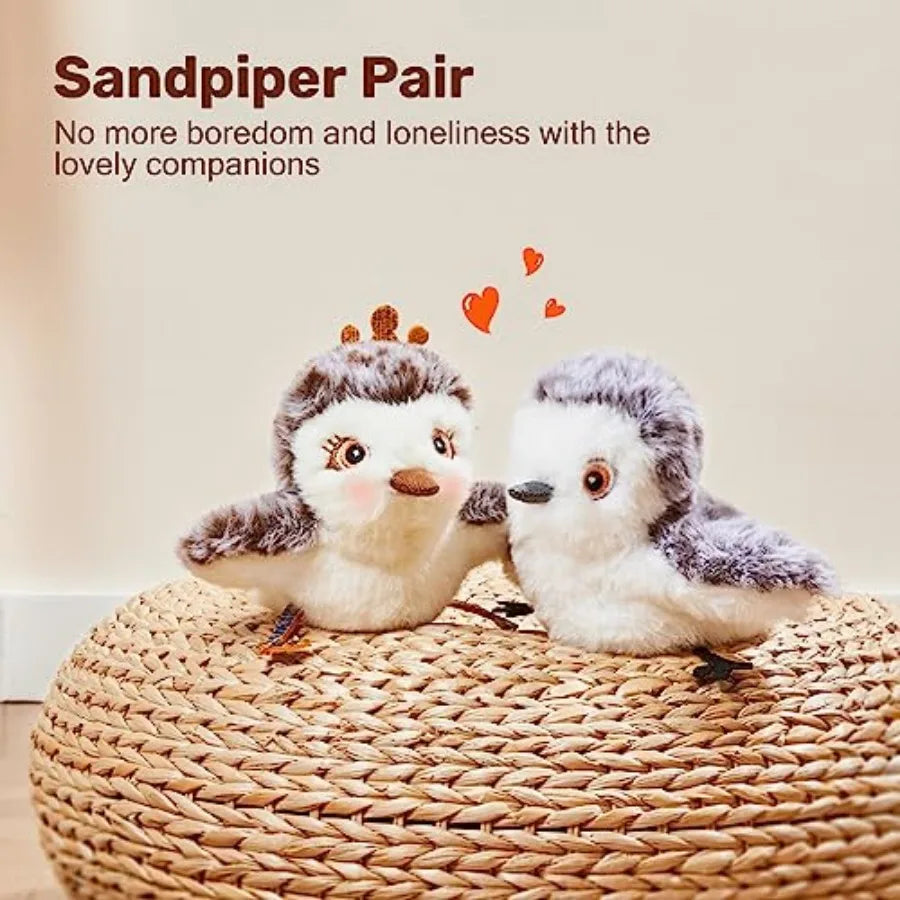 Cat Toys 2 Pcs Flapping Sandpiper Pair-Mate, Lifelike Birds Chirp, Chargeable Touch Activated Kitten Fun Interactive Kitty Exer