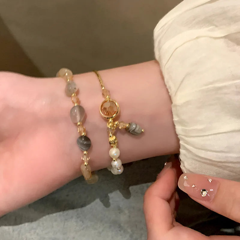 Double Layer Crystal Pearl Beaded Bracelet For Women Vintage Ethnic Style