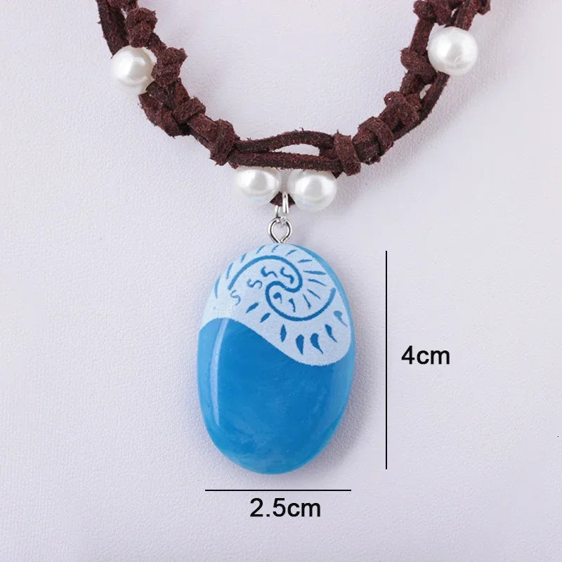Blue Stone Luminous Pendant Necklace Rope Chain For Women