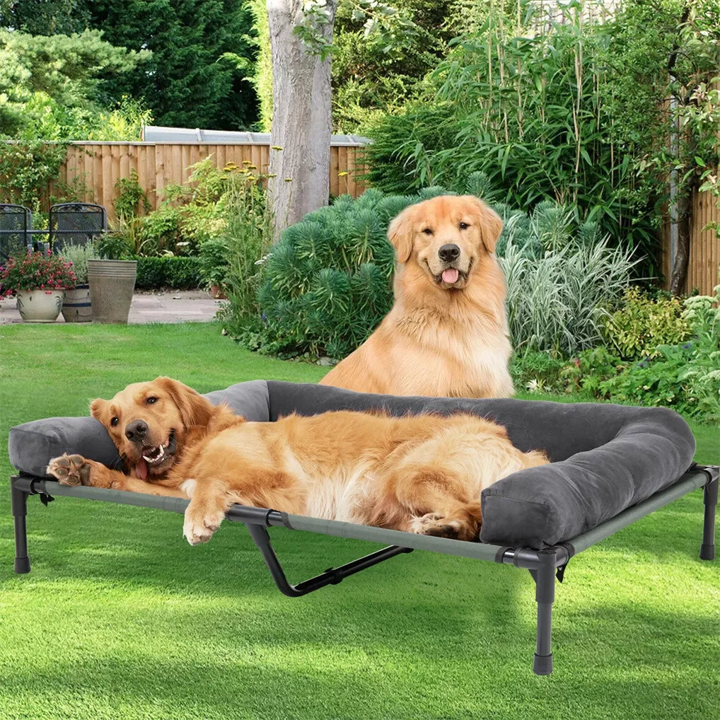 BINGOPAW Outdoor Elevated Dog Bed With Detachable Bolster Mesh Lounger