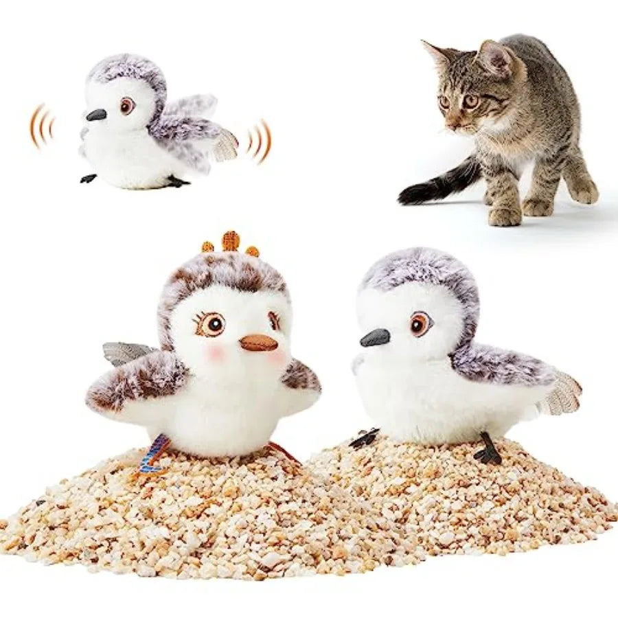 Cat Toys 2 Pcs Flapping Sandpiper Pair-Mate, Lifelike Birds Chirp, Chargeable Touch Activated Kitten Fun Interactive Kitty Exer