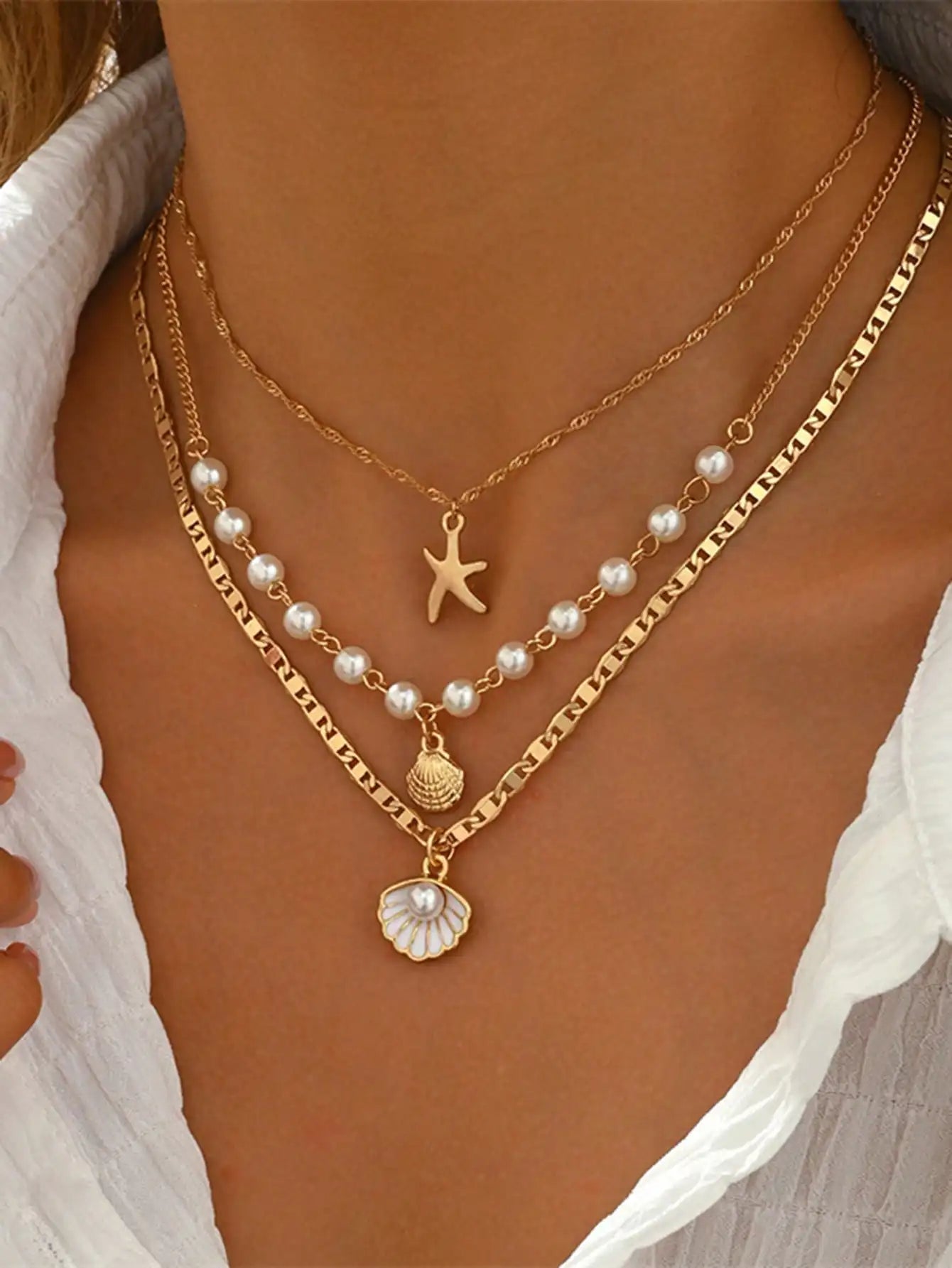 Bohemian Starfish Pearl Pendant Necklace For Beach Vacation Travel
