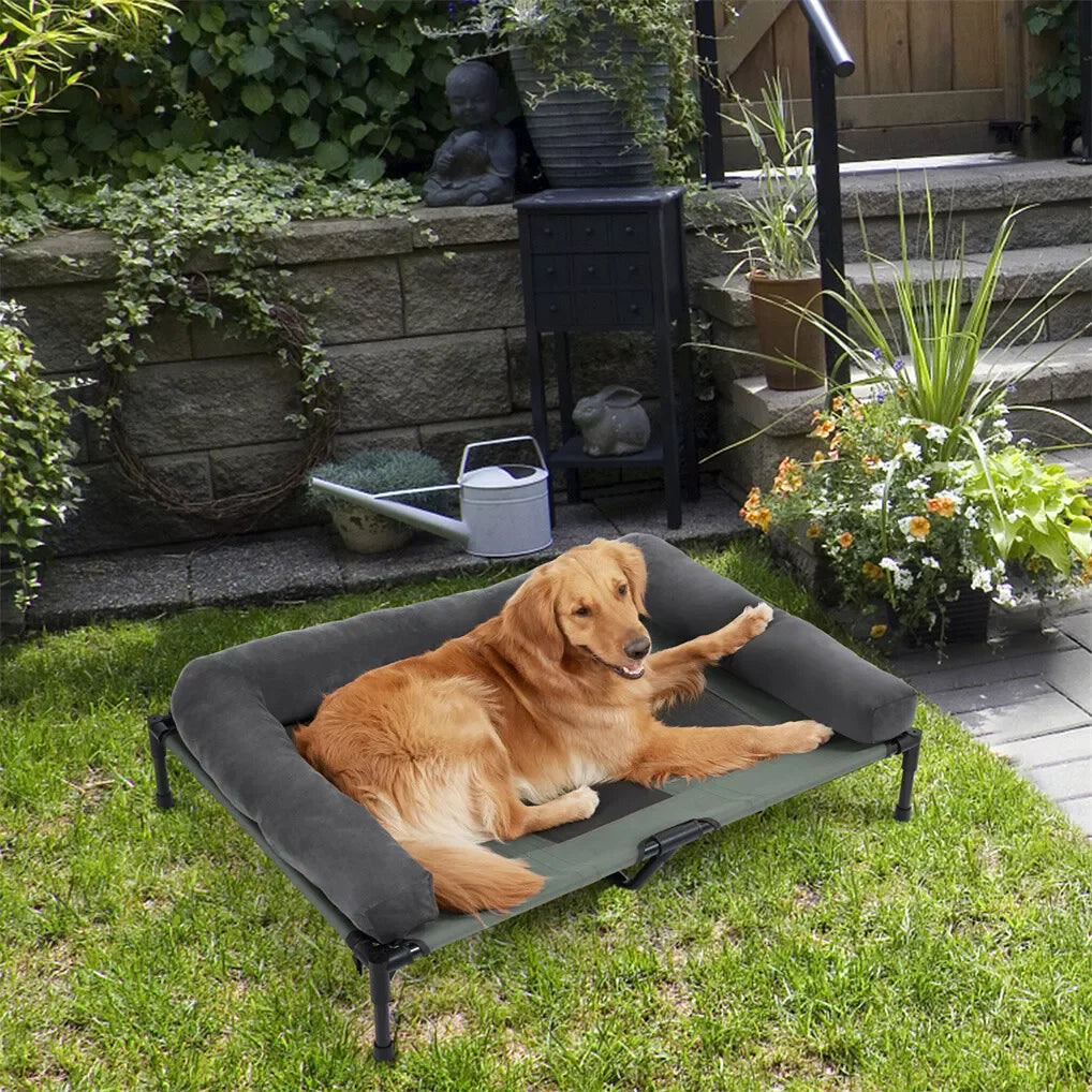 BINGOPAW Outdoor Elevated Dog Bed With Detachable Bolster Mesh Lounger