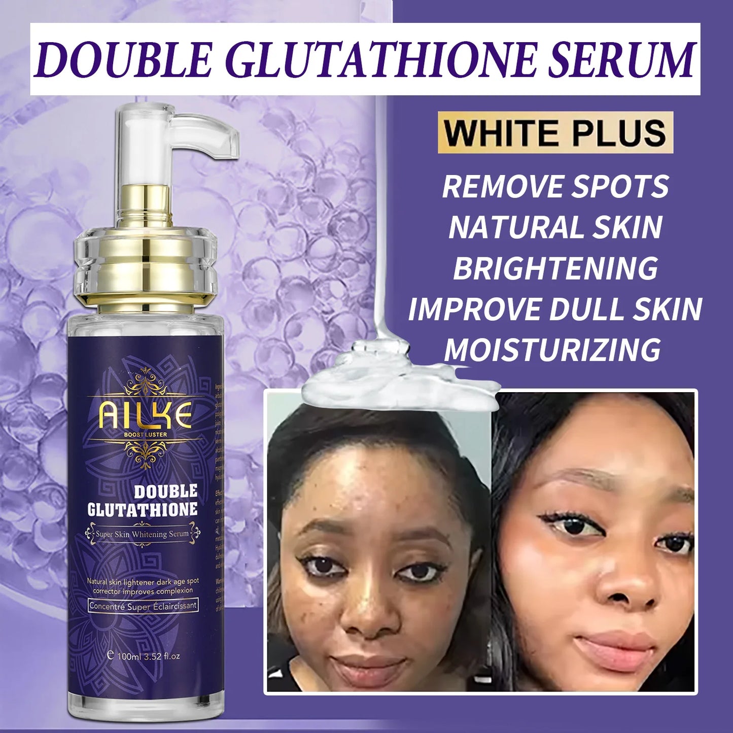AILKE Face And Body Whitening Serum, Hydration Moisturizing, Dark Spots Remover, Skin Glowing, Even Skin Tone, 100ML/3.52 OZ