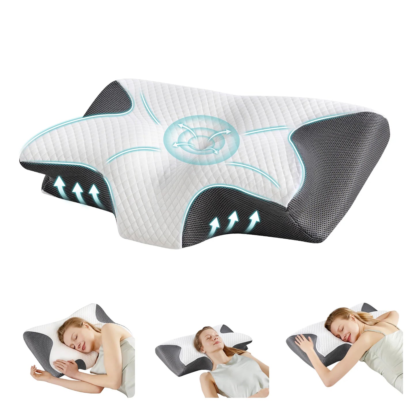JHK Cervical Memory Foam Neck Pillow With Cooling Pillowcase