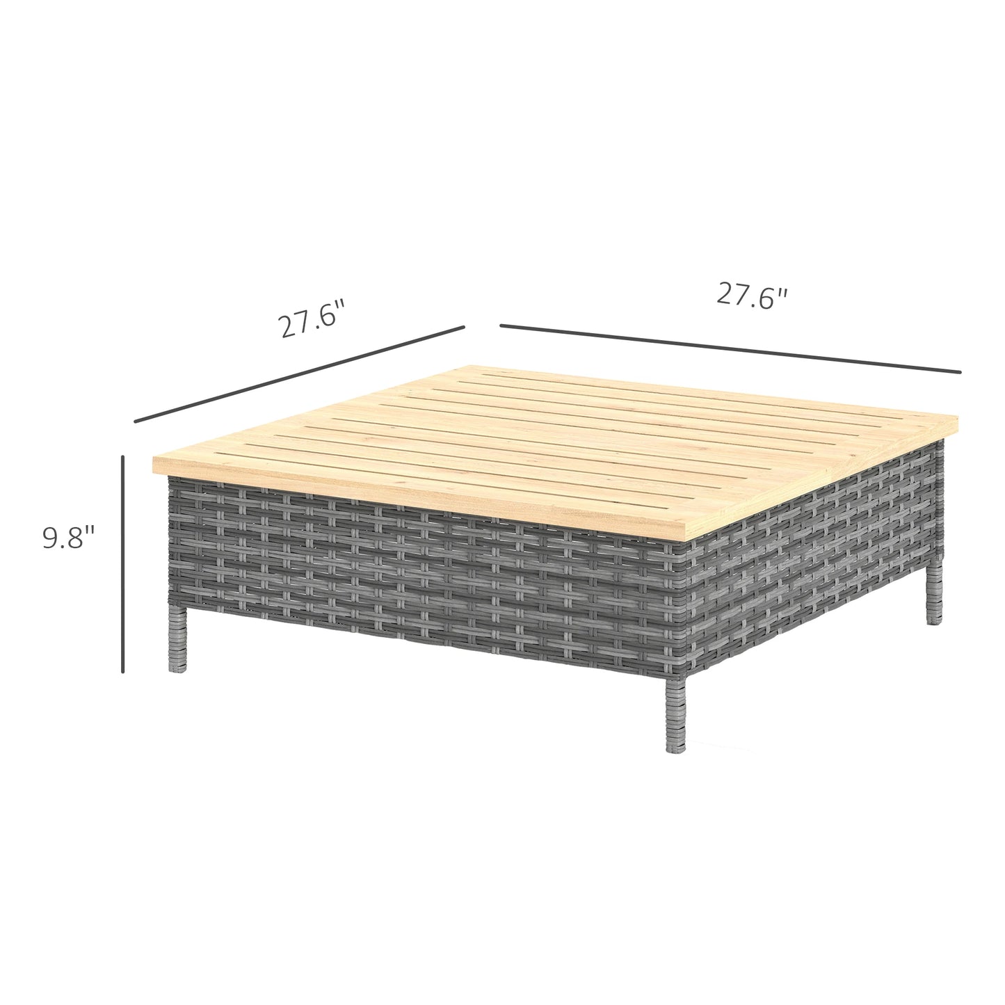 Outdoor Side Table with PE Rattan, Patio End Table with Wood Top