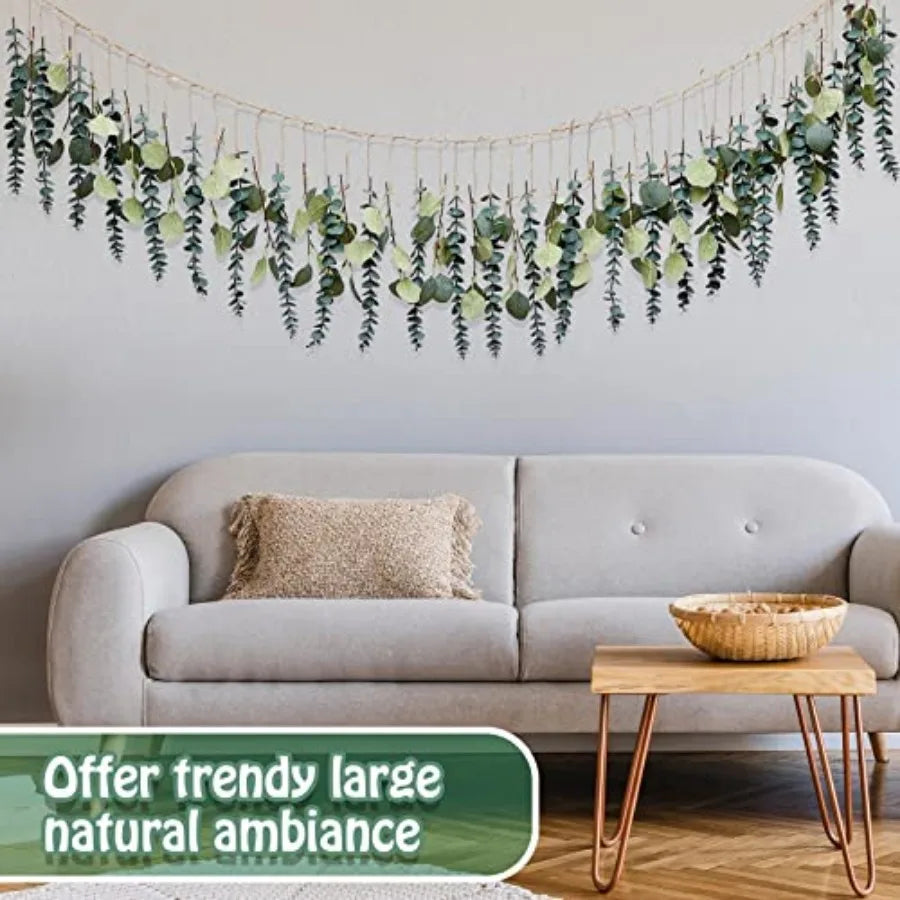 Artificial Hanging Eucalyptus Wall Decor Boho Bedroom Wall Decor with LED String Light for Home Office Farmhouse Nursery Bathro