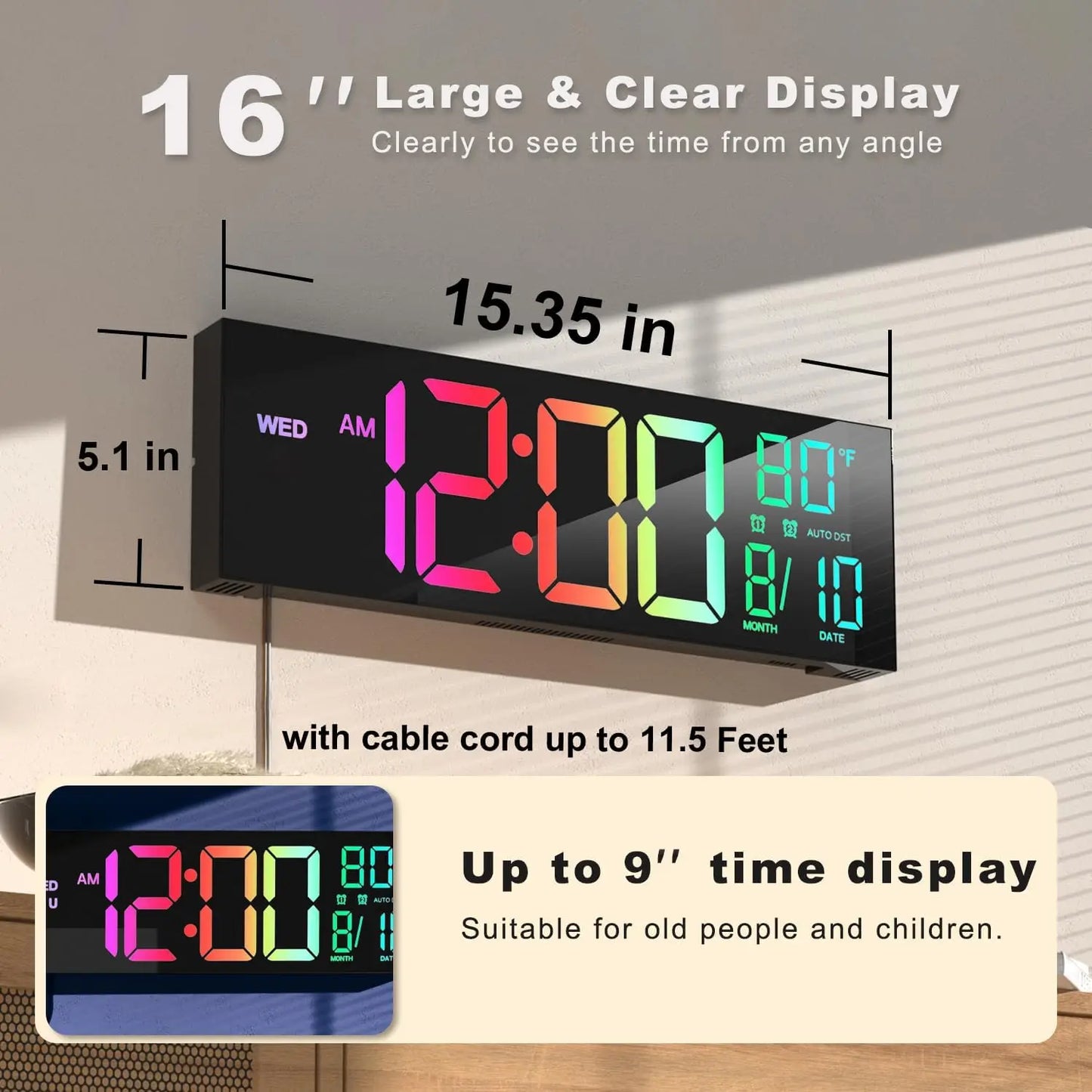 Digital Wall Clock With Remote, Timer, Alarm, Temperature