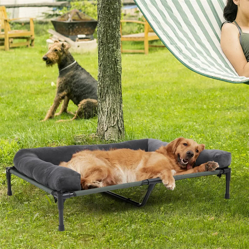 BINGOPAW Outdoor Elevated Dog Bed With Detachable Bolster Mesh Lounger