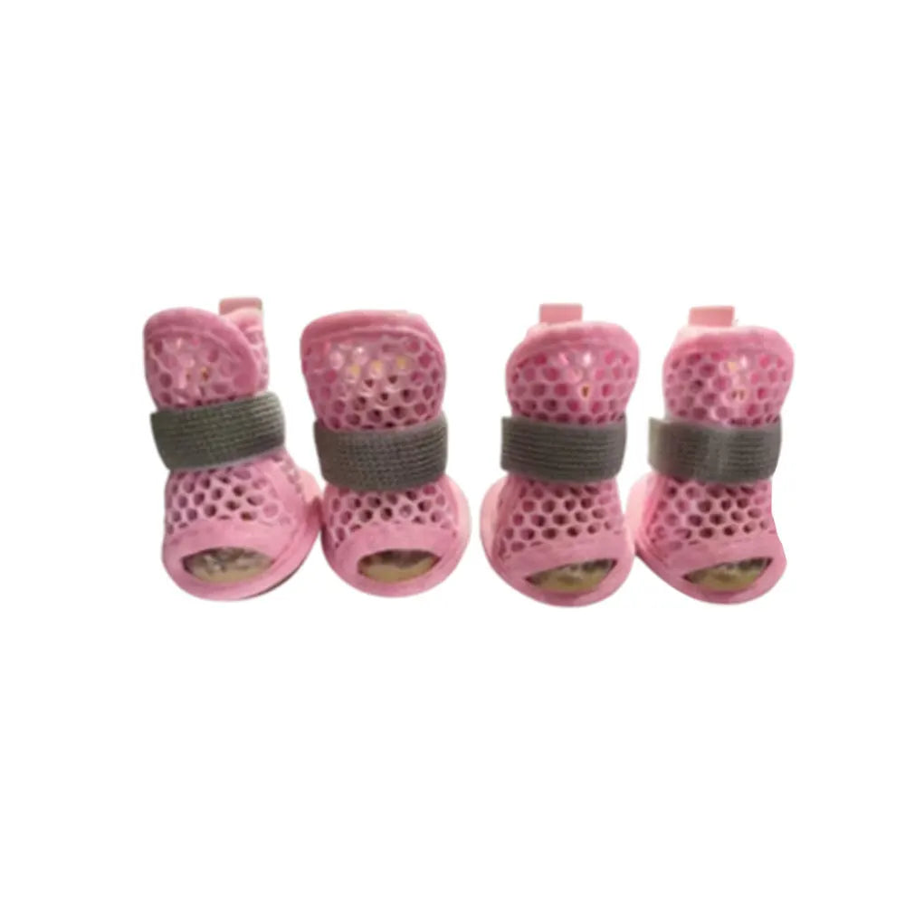 4Pcs Cute Mesh Dog Shoes Soft-sole Non-slip Cooling Dog Boots Elastic Strap Wear-resistant Dog Foot Cover For Small Medium Pets