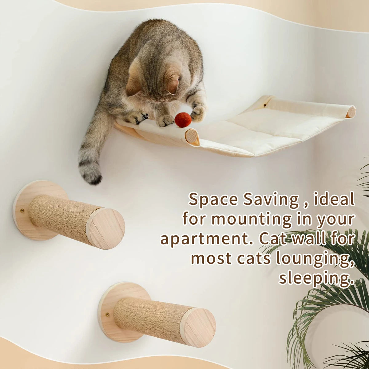 PETRAVEL CN Cat Wall Mounted Hammock Bed With Three Layer Wood And Sisal Shelves