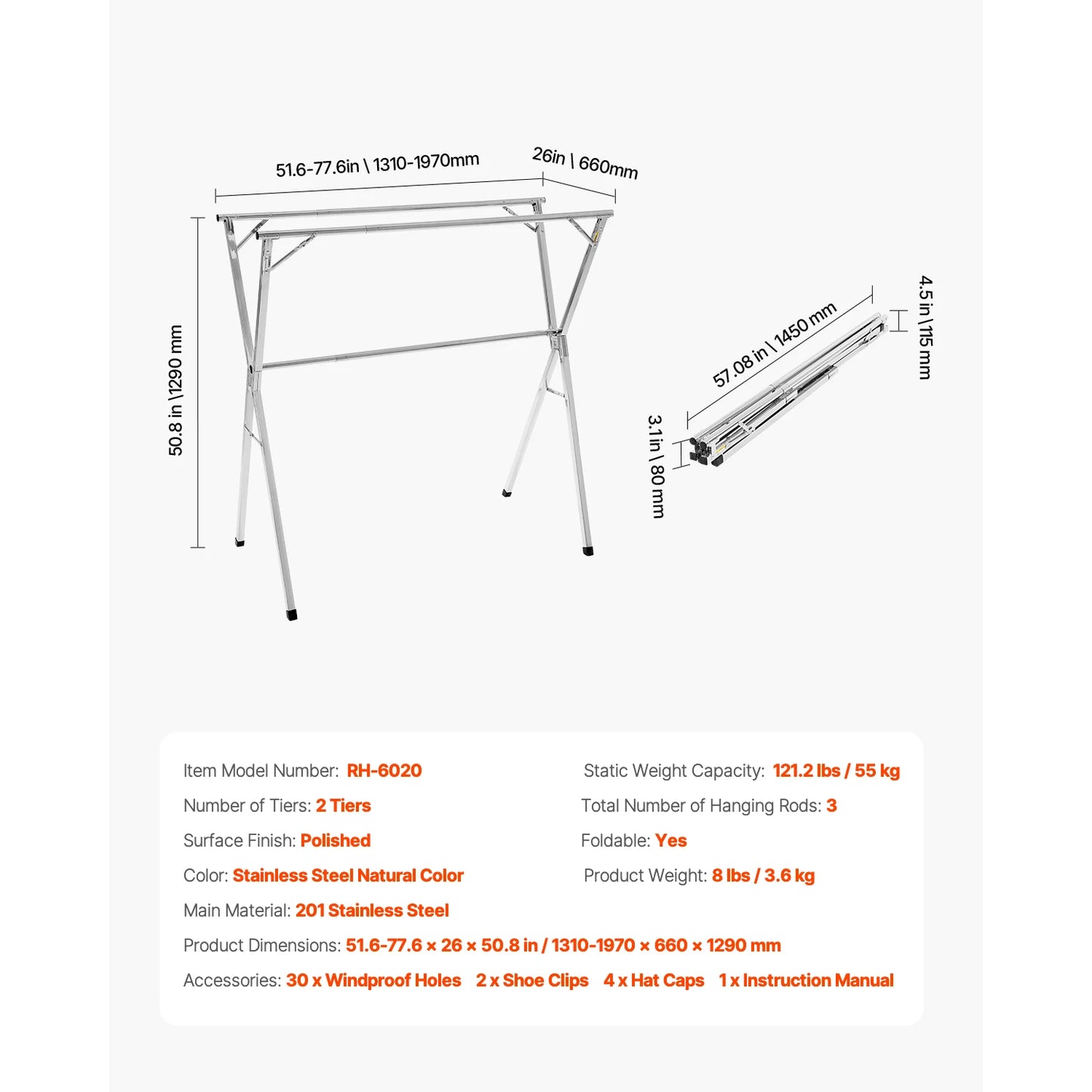Foldable Clothes Drying Rack Outdoor Indoor With Sock Clips