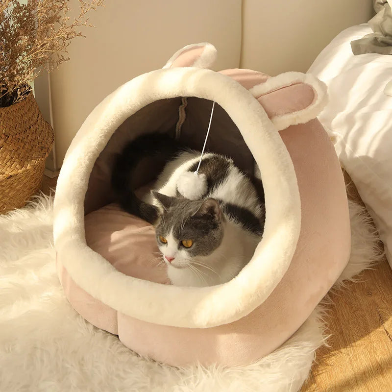 Cozy Cave Cat Bed With Soft Foldable Cushion Machine Washable
