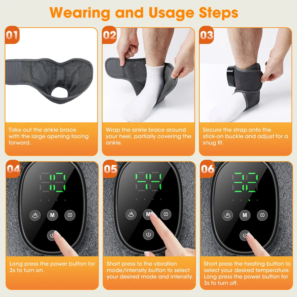 Electric Ankle Heating Massager Hot Compress Vibration Foot Ankle Massager 4 Heating 4 Modes Ankle Joint Brace Protection Warp
