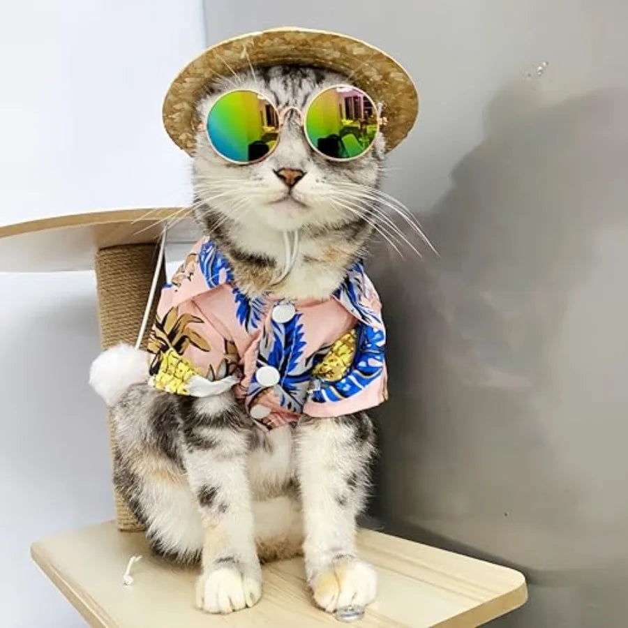 Pet Shirt Summer Breathable Pet Dog Hawaiian Costume Pet Cat Sunglasses Hawaii for Pink