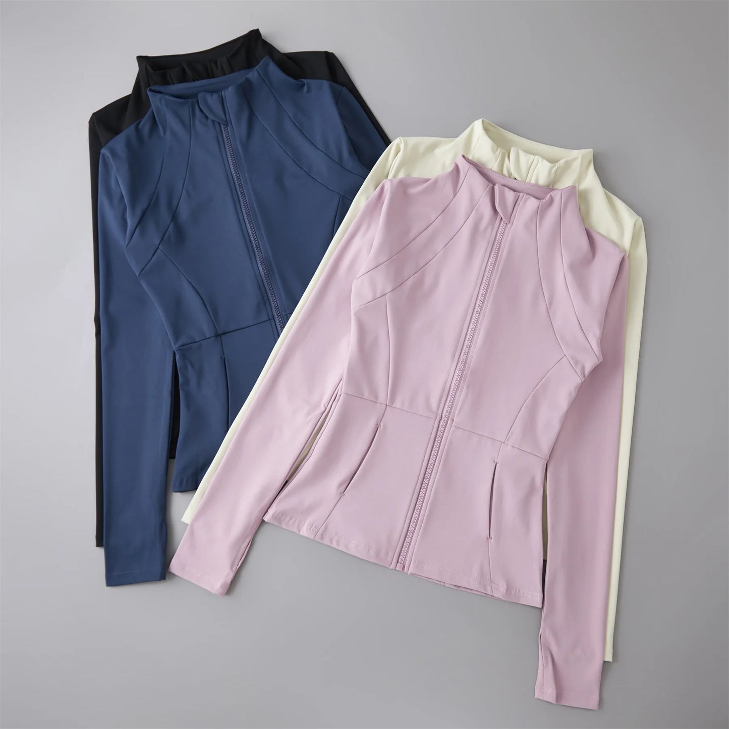 Women's Lightweight Yoga Jacket With Zipper Pockets And Thumb Openings