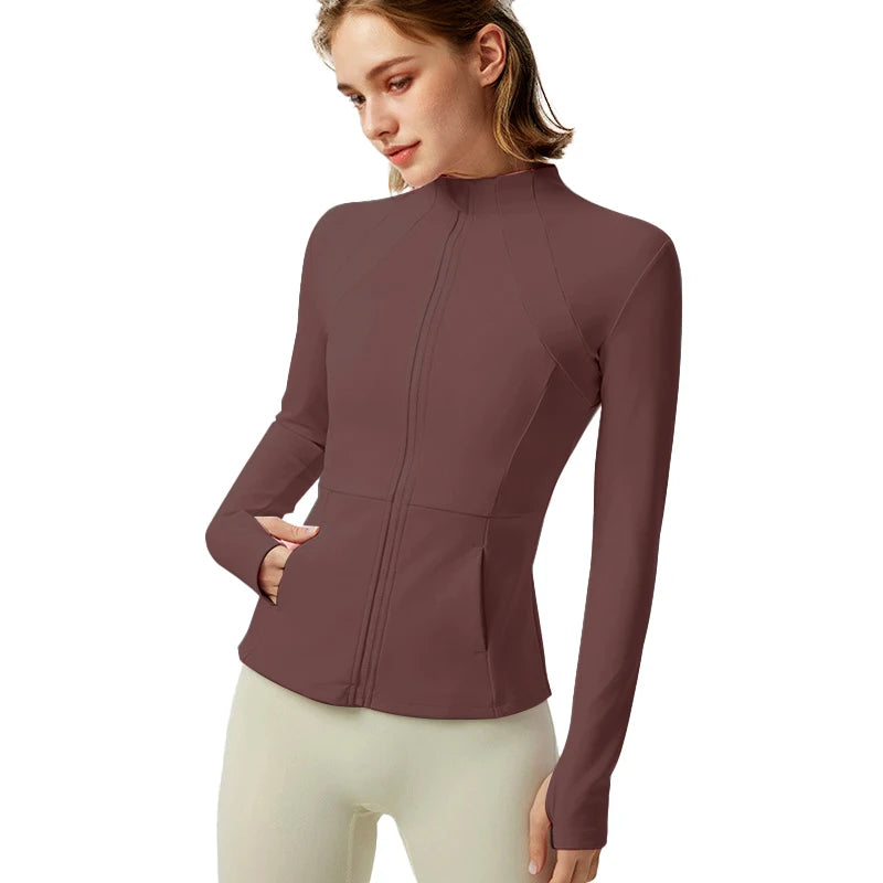 Women's Lightweight Yoga Jacket With Zipper Pockets And Thumb Openings