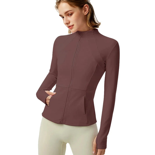 Women's Lightweight Yoga Jacket With Zipper Pockets And Thumb Openings