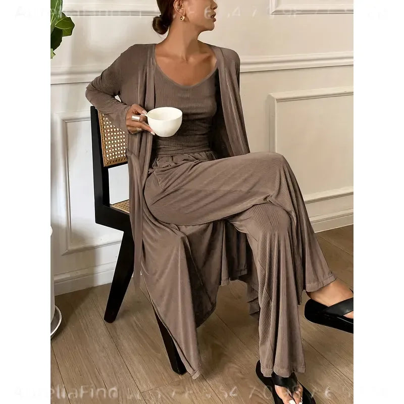 Women's Three-Piece Robe Loungewear Set