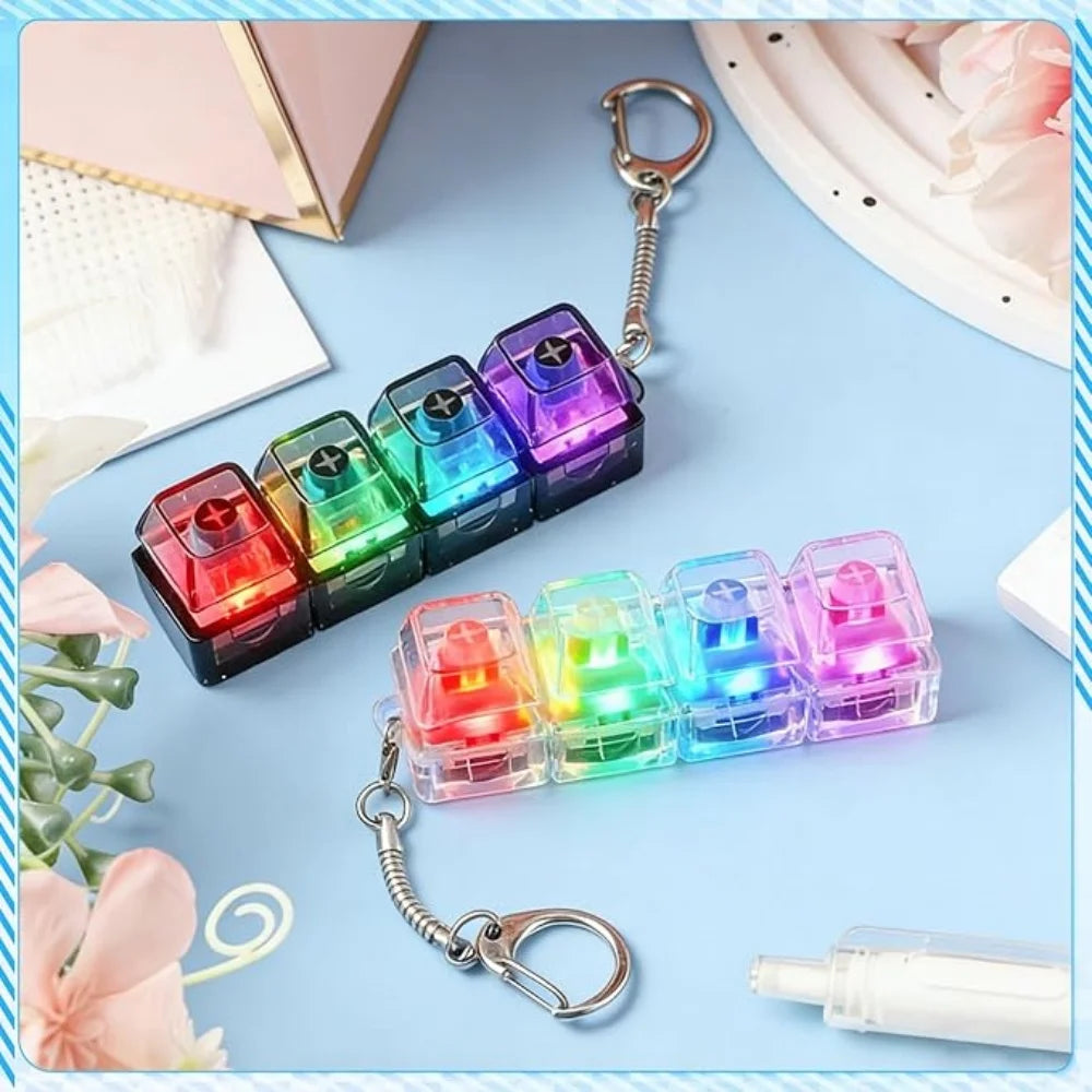 LED Keyboard Keychain Fidget Toys Crystal Clicker Sensory Toy for Stress Relief Keyboard Keychain Fidget Gadget for Adults Kid