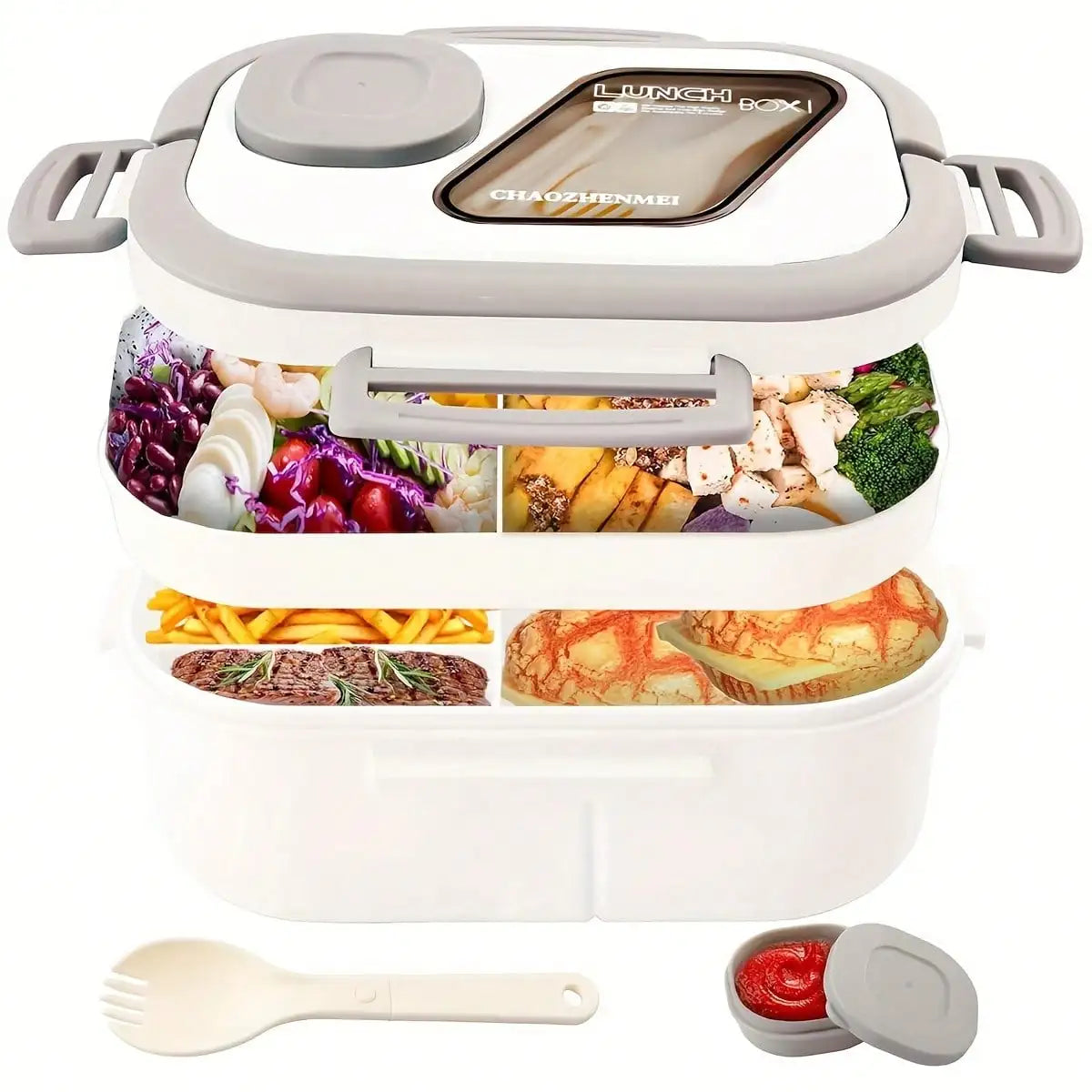 Bento Salad Bowl with Forks and Sauce Cup
