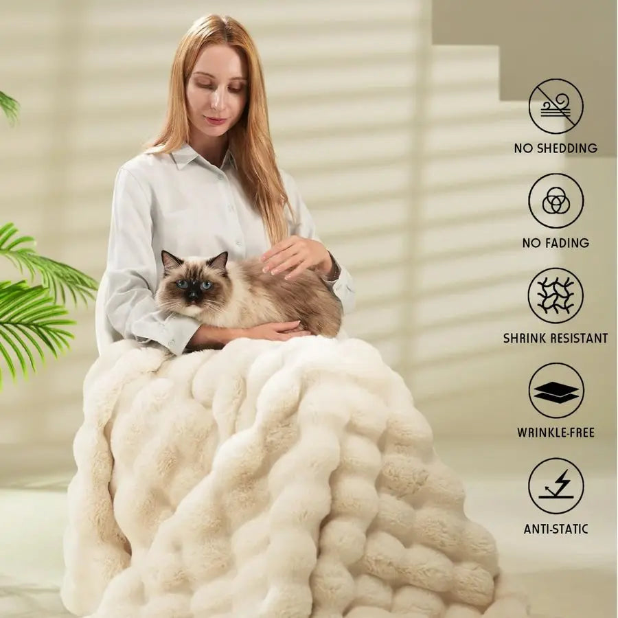 Lux Plush Rabbit Faux Fur Throw Blanket For Cozy Couches