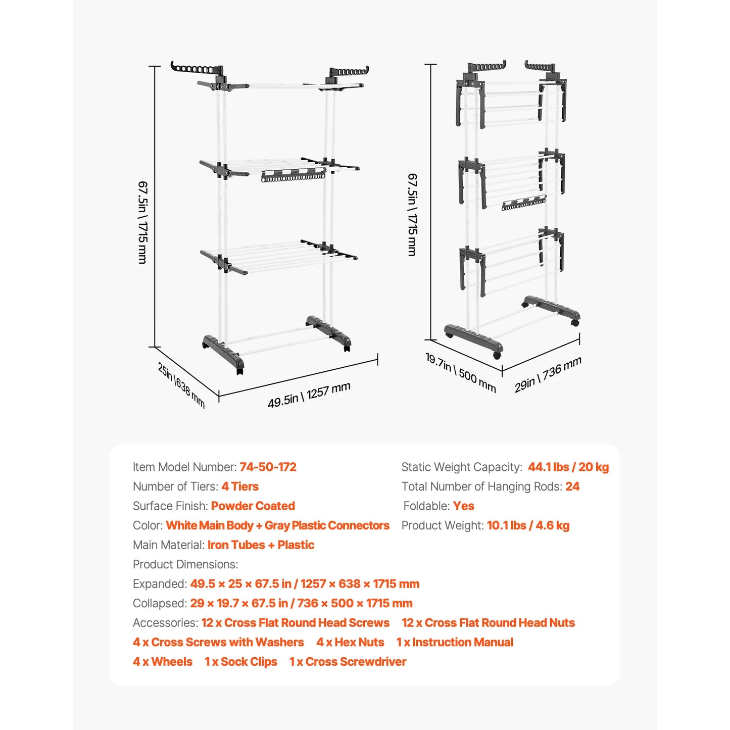 Foldable Clothes Drying Rack Outdoor Indoor With Sock Clips