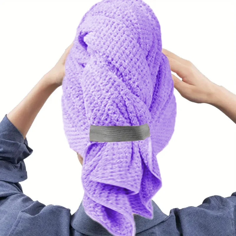 Microfiber Hair Towel Wrap With Elastic Band Ultra Absorbent Turban