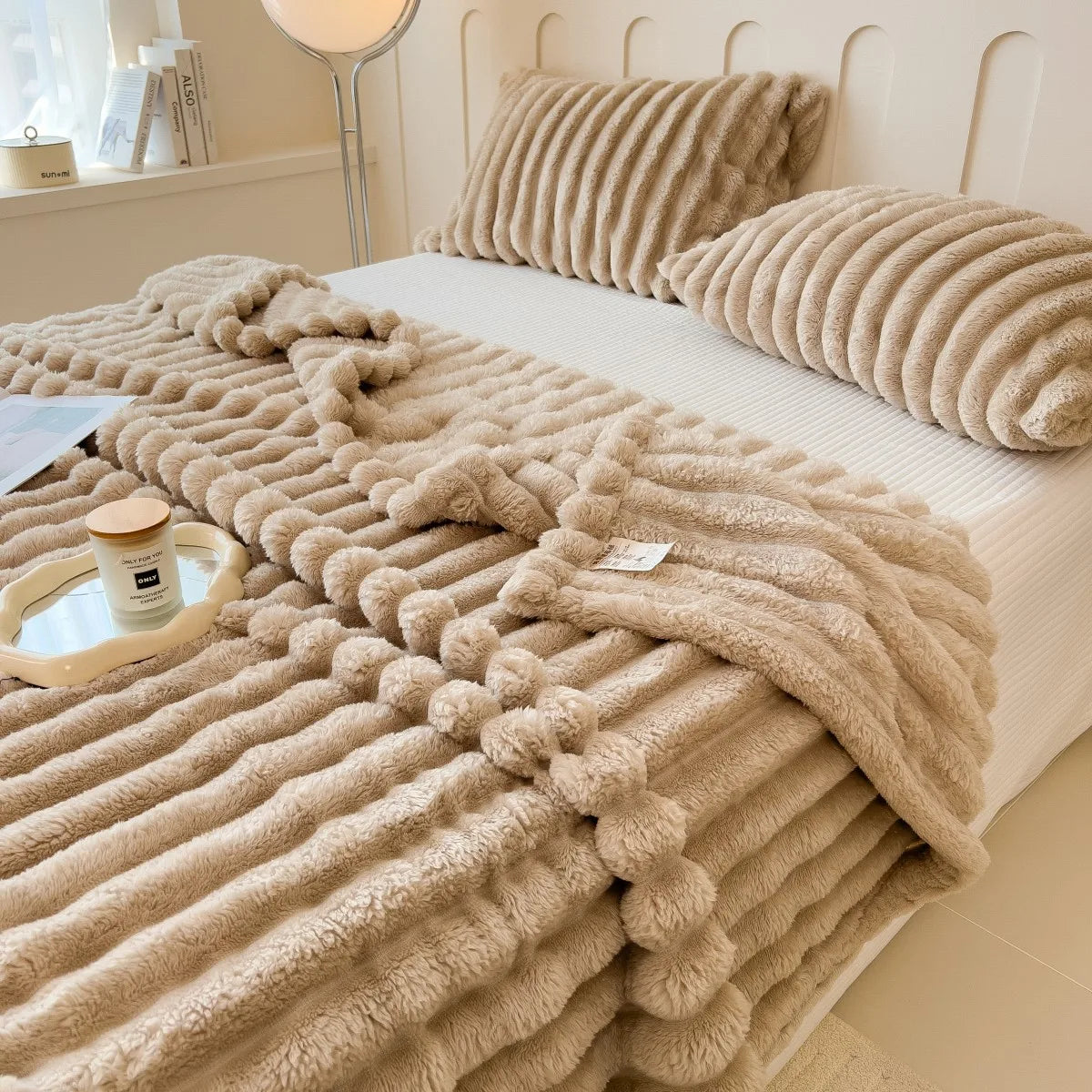 Striped Thickened Coral Fleece Multifunctional Blanket