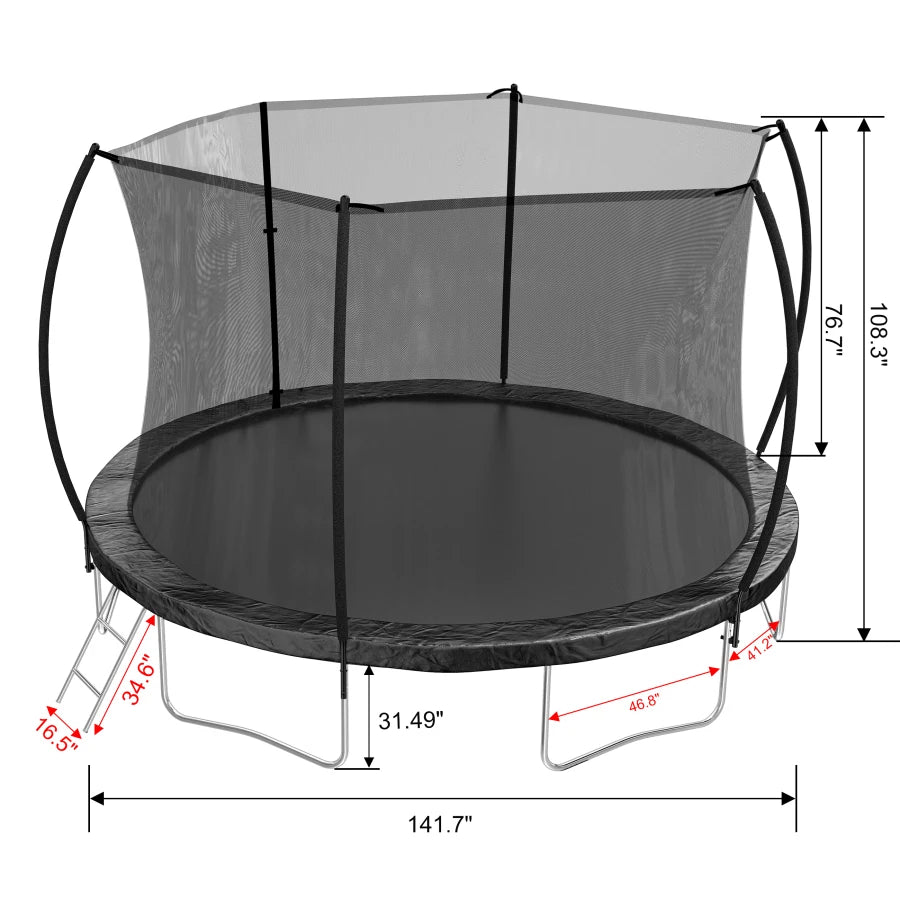 Trampoline With Enclosure Net And Ladder For Kids And Adults
