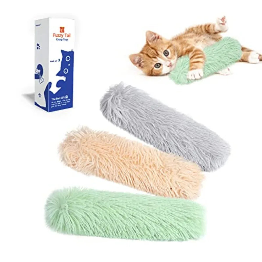 Cat Toys Pillows, 3 Pack, Soft and Durable Crinkle Sound with Catnip Inside, Interactive Indoor Kitten Kicker, Promotes Kitty E