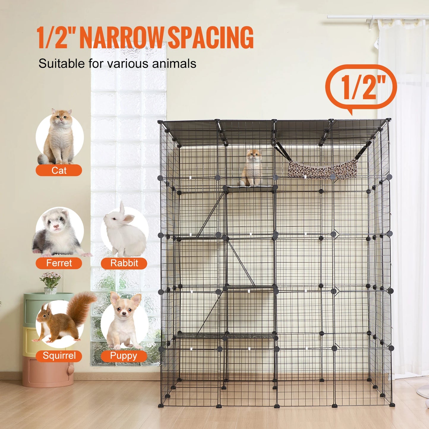 SucceBuy Detachable Metal Wire Cat Cage Enclosure Front Doors