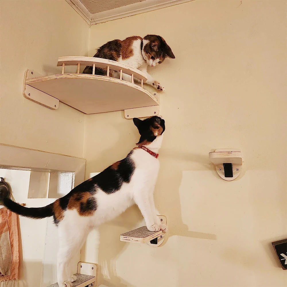 PETRAVEL CN Cat Wall Mounted Four Step Climbing Shelf With Sisal Post