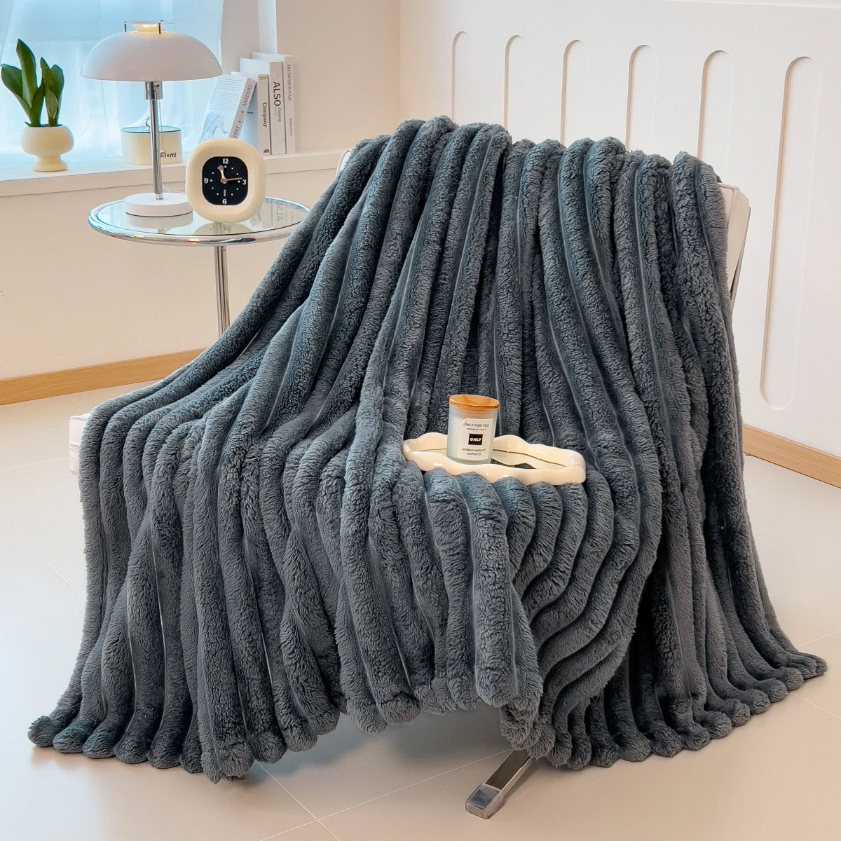 Striped Thickened Coral Fleece Multifunctional Blanket