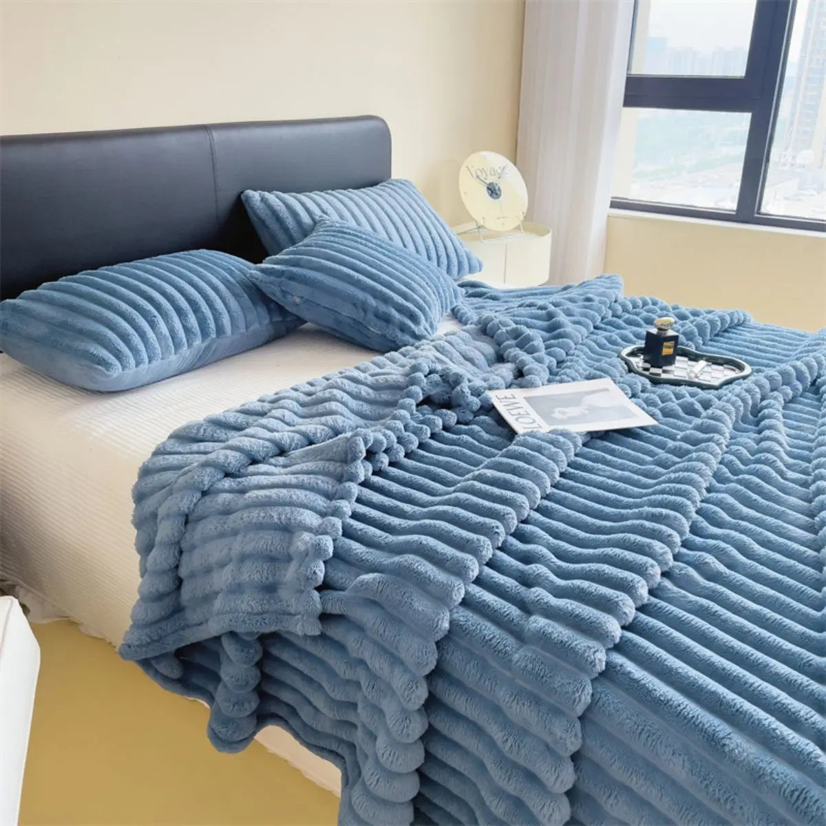 Striped Thickened Coral Fleece Multifunctional Blanket