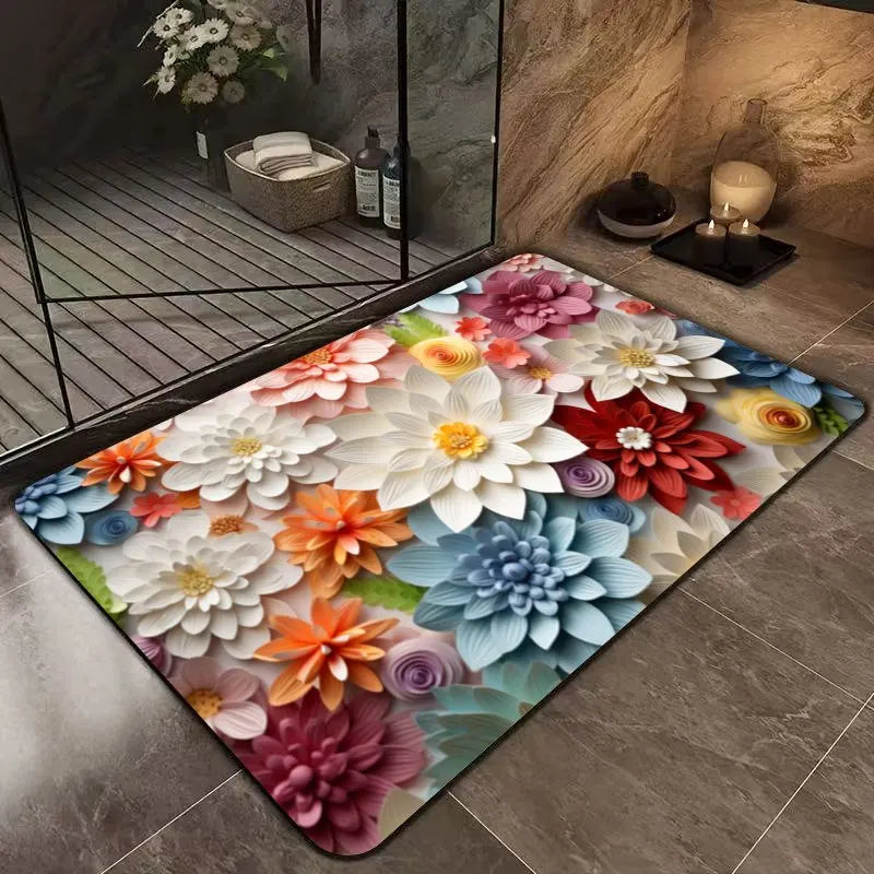Floral Print Bathroom Mat Anti Slip Super Absorbent Shower Mat