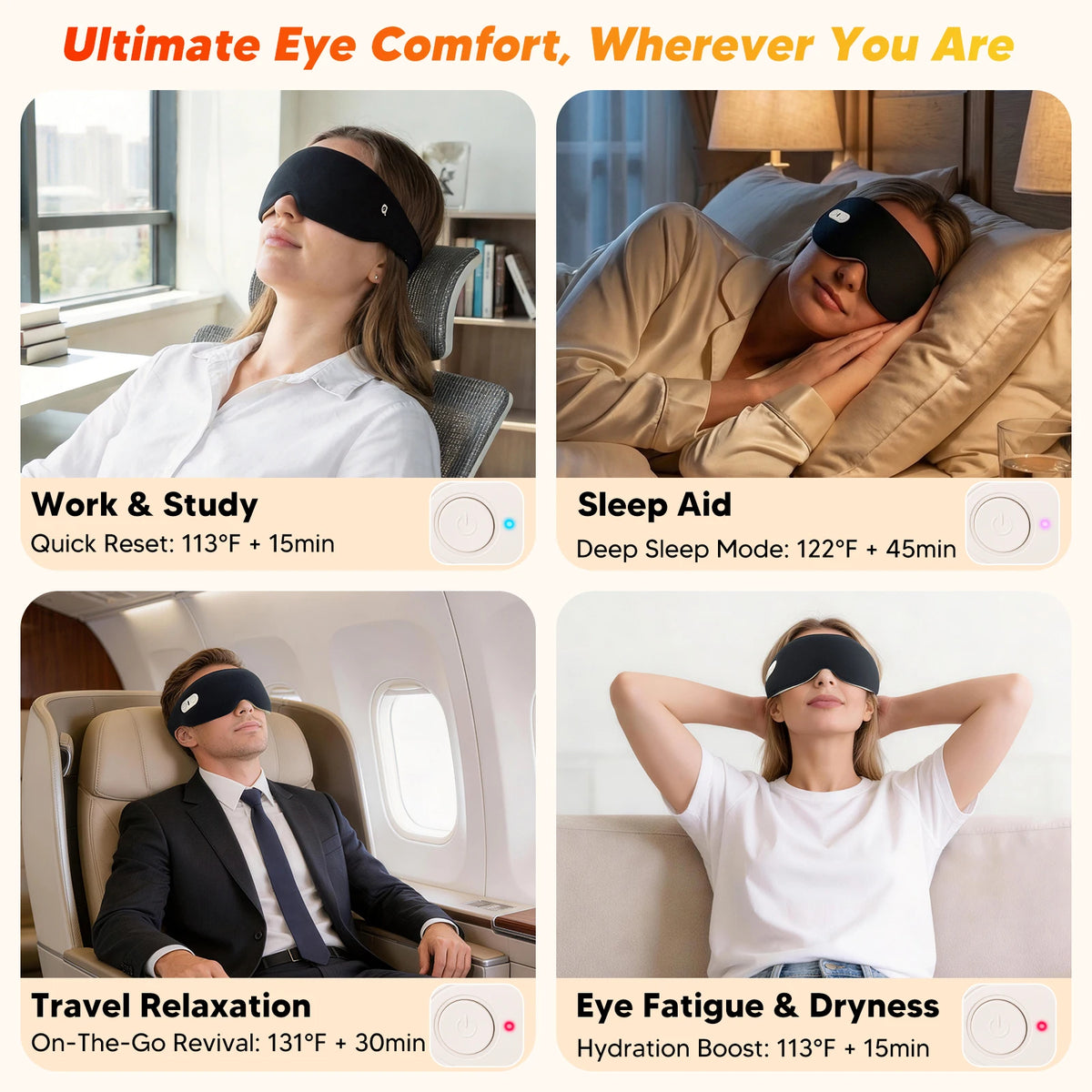 Heated 3D Blackout Sleep Mask with Memory Foam
