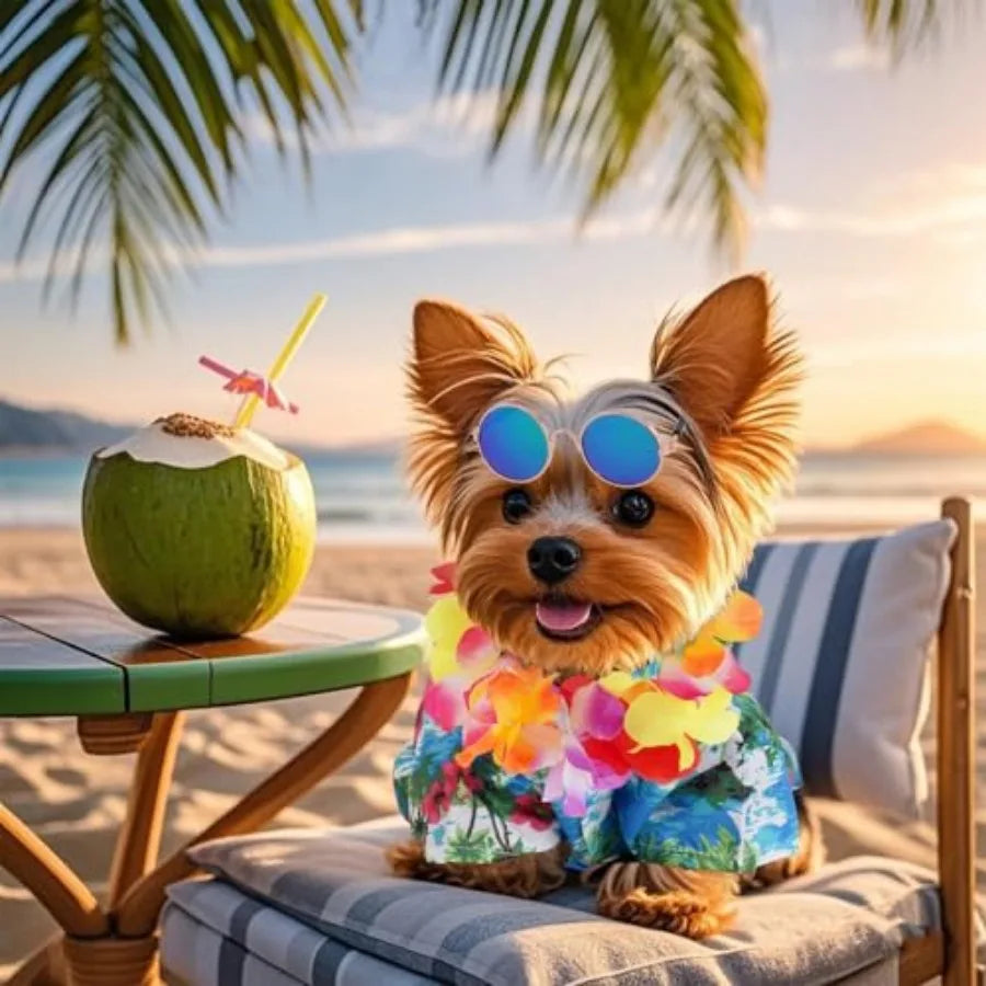 3 Pieces Pet Hawaiian Costume Summer Shirts Sunglasses and Wreath for Small Dog Cat Halloween Holiday Costume