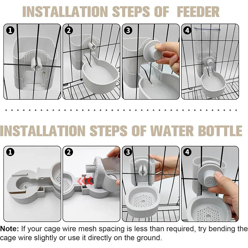 2025 Gravity Hanging Pet Feeder Cat Dog Large Capacity Auto Refill Cage Mount PP Household Puppy Double Bowl Set
