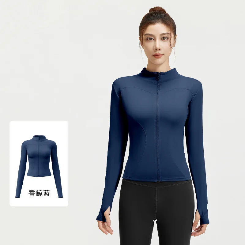 Women's Zipper Long Sleeve Sports Jacket For Fitness And Yoga