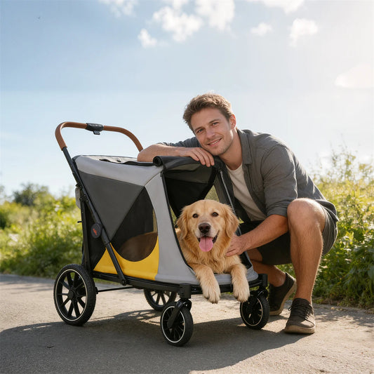 One-Click Folding Dog Stroller with Dual Entry