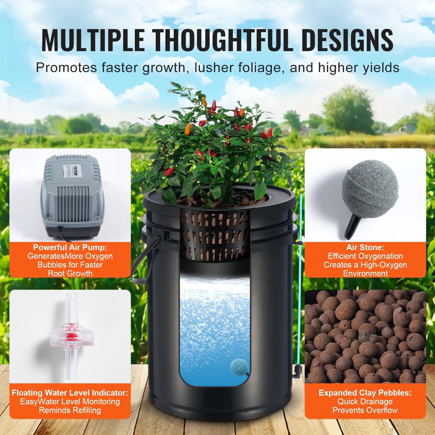 DWC Hydroponics Grow System With Top Drip Kit 4 Buckets