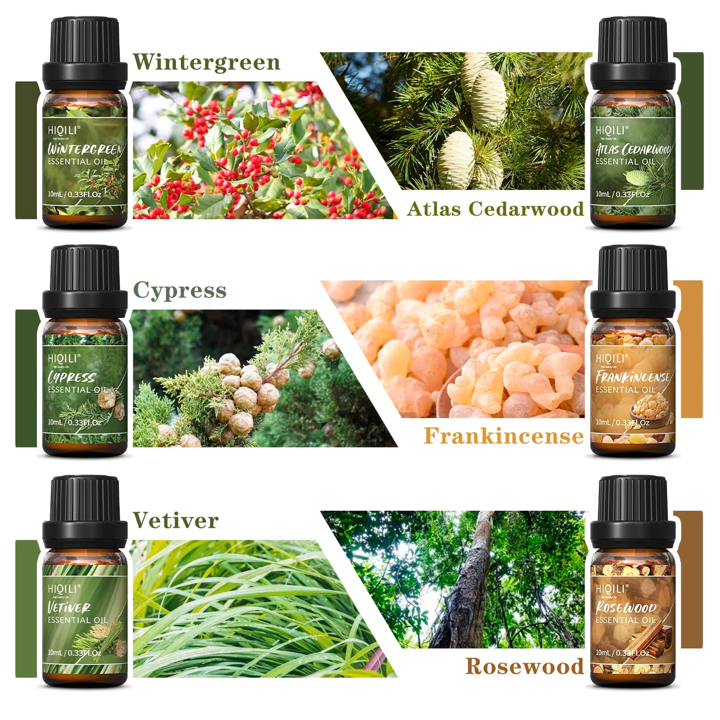 HIQILI Woody Fragrance Oils Set 6-Piece Gift for Aromatherapy Diffusers