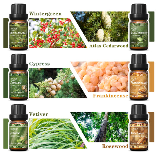 HIQILI Woody Fragrance Oils Set 6-Piece Gift for Aromatherapy Diffusers