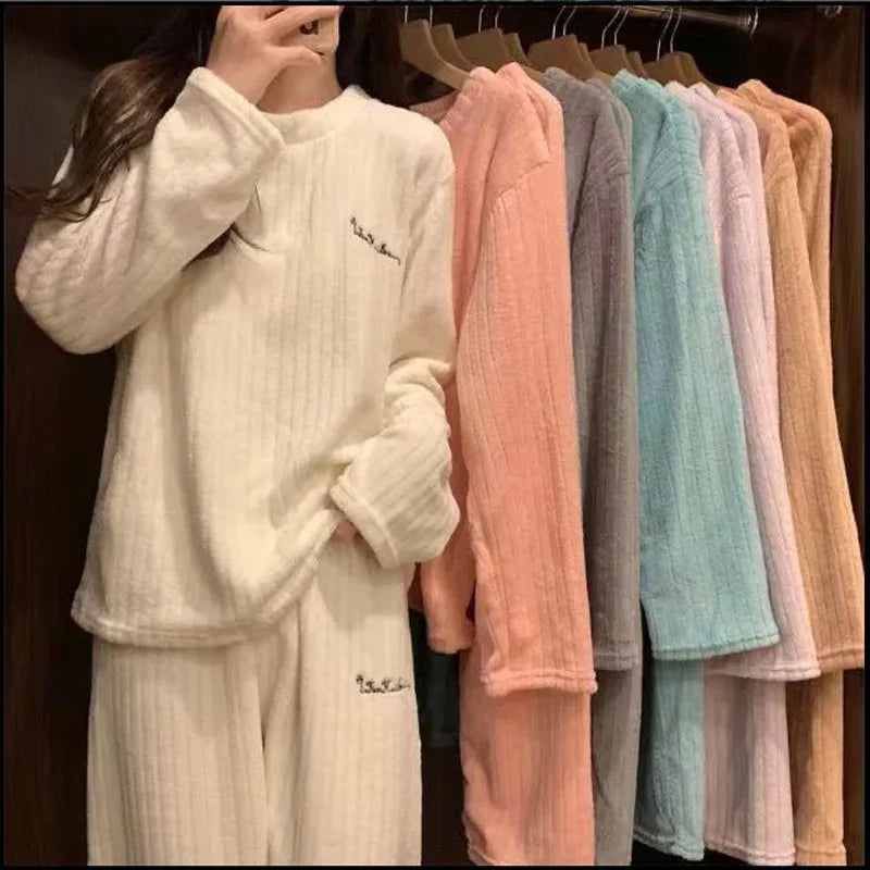 Winter Women's Pajama Set Coral Velvet Padded Homewear