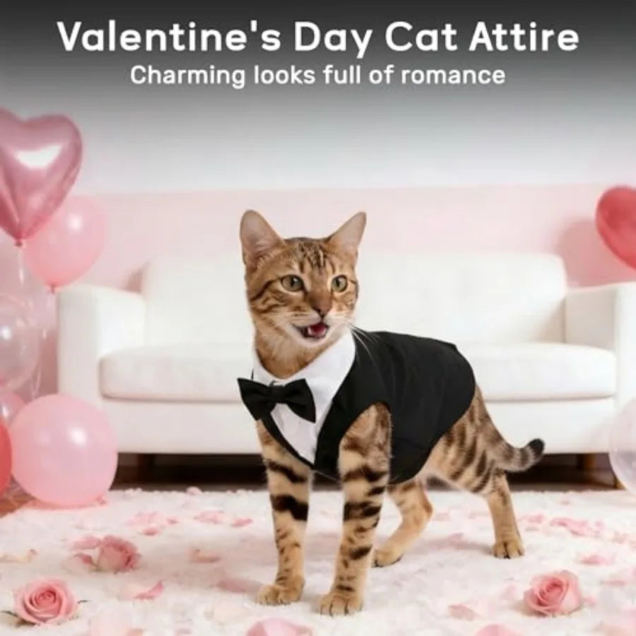 Cat Tuxedo Suit Formal Wear with Bow Tie, Soft Skin-Friendly Cat Costumes for Cats Only, Elegant Outfit for Male Female Cats, P