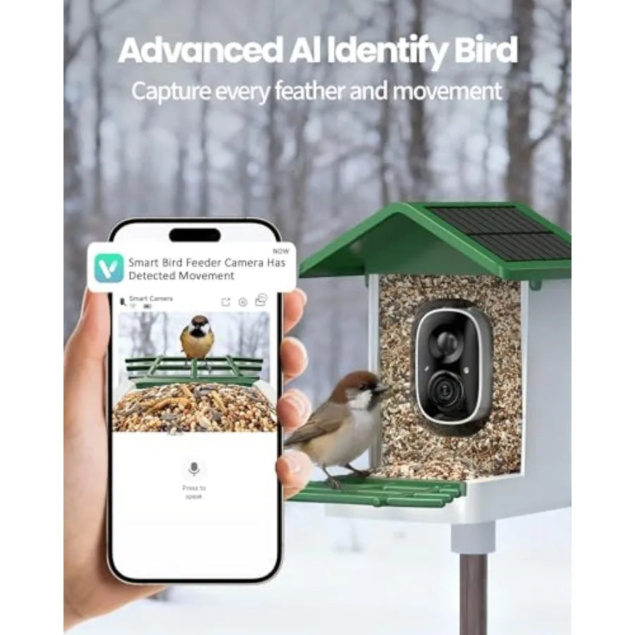 Smart Bird Feeder with Camera, 2.5K QHD, AI Identify 16000+ Birds, Dual Solar Panel, AI Auto-Capture and Motion Detection, IP