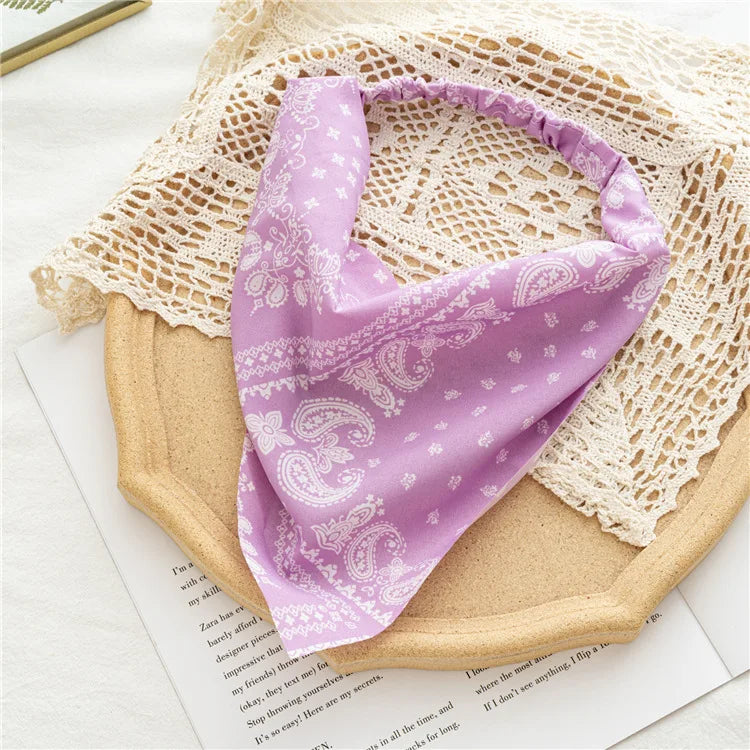 Summer Vintage Print Flower Beach Bandana Hair Scarf Fashion Elastic Rubber Headbands for Women Girl Hair Accessories