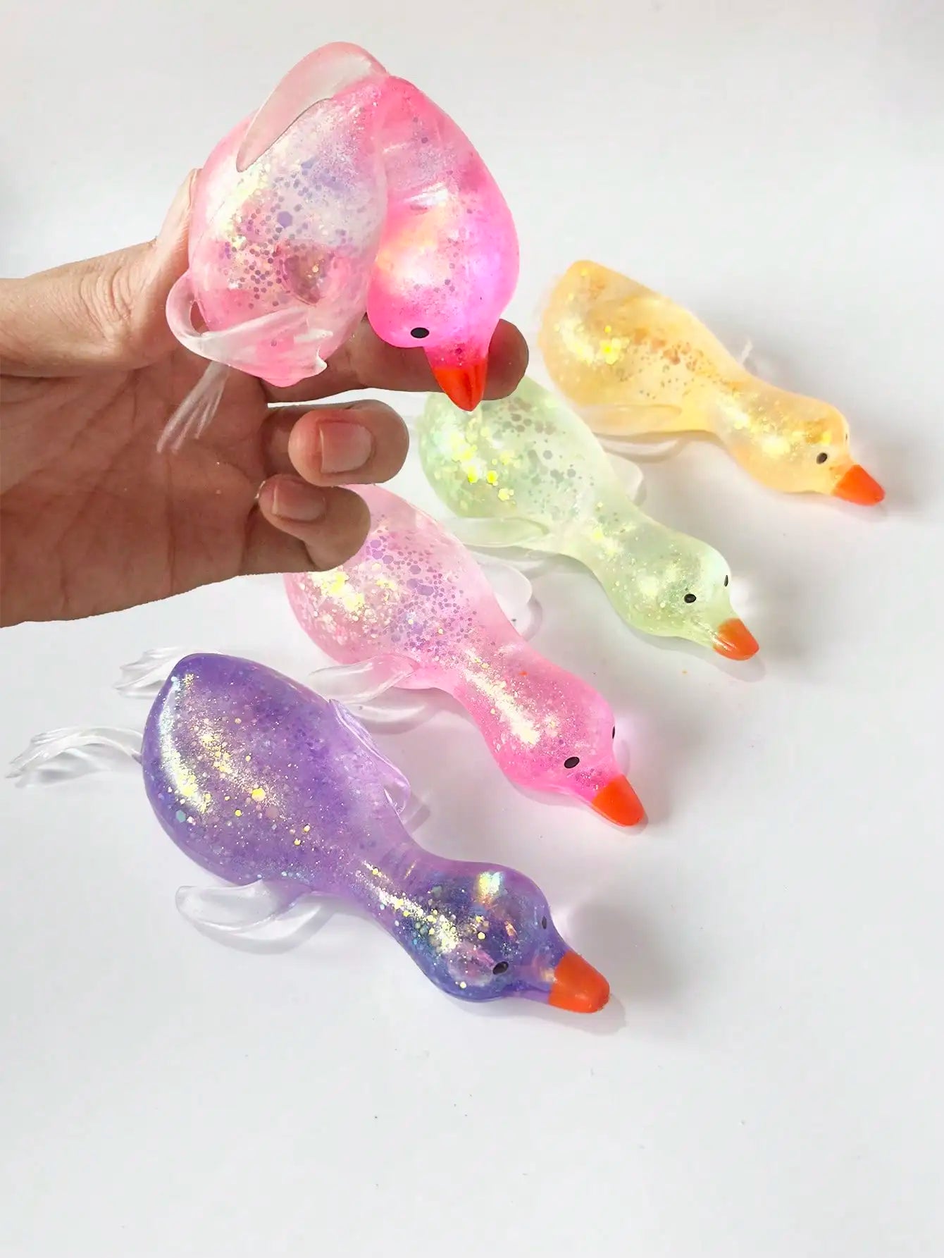 1Pc Glitter Crystal Swan Duck Squishy Toy, Slow Rising Soft Stress Relief Squeeze Toy, Portable Mini Desk Ornament,
