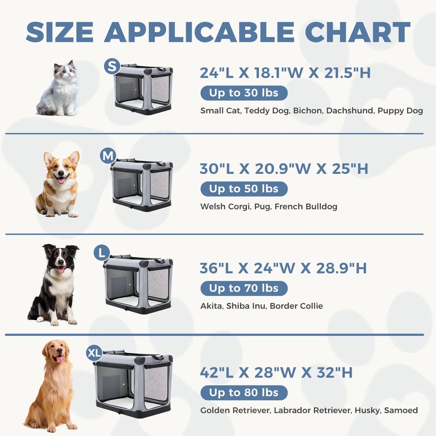 JHK Foldable Soft Dog Crate Portable Kennel With 3 Doors Indoor